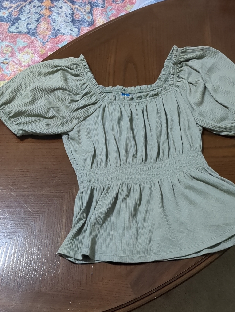 Old Navy Sage Green Smocked Waist Peplum Blouse